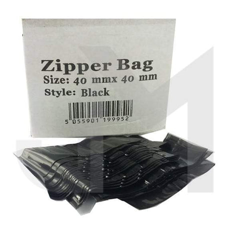 Zipper Branded 40mm x 40mm Black Bags - GU PAK