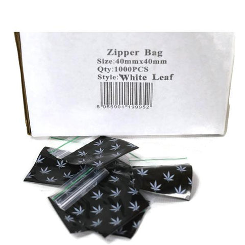 Zipper Branded 40mm x 40mm White Leaf Bags - GU PAK