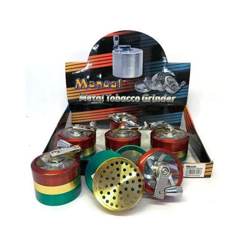 6 x 4 Parts 4Smoke Manual Metal Rasta Design Grinder - HX057SY-4 RASTA - GU PAK