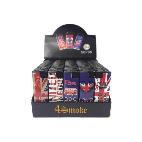 4Smoke Wind-Proof Printed Lighters 50 Pack - FV10 - GU PAK