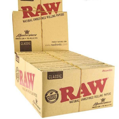 24 Raw Classic King Size Slim Rolling Papers + Tips (Connoisseur) - GU PAK