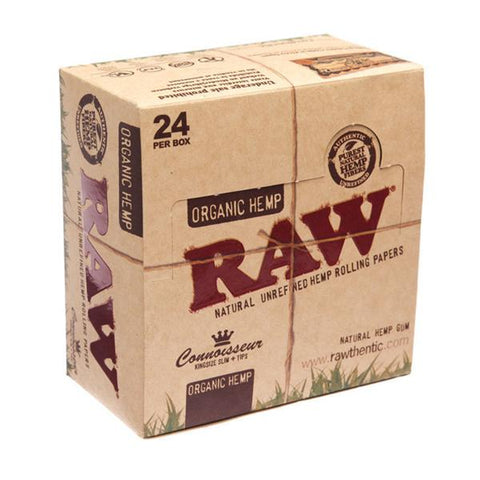 24 Raw Organic Hemp King Size Slim Papers + Tips (Connoisseur) - GU PAK
