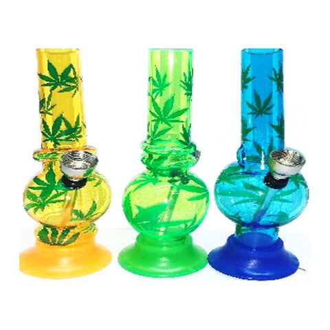 12 x Small Leaf Design Acrylic Bong - 9915SY - GU PAK