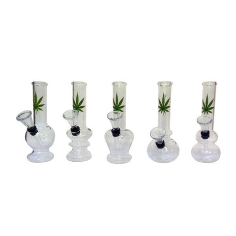 12 x 6" Small Leaf Design Glass Bong - GB41 - GU PAK