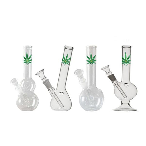 12 x 8" Small Green Leaf Glass Bong - GB44 - GU PAK