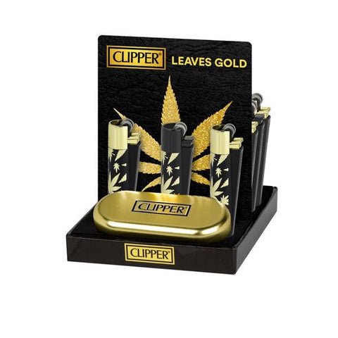 12 Clipper Metal Flint Gold Leaves Lighters - Limited Edition - GU PAK